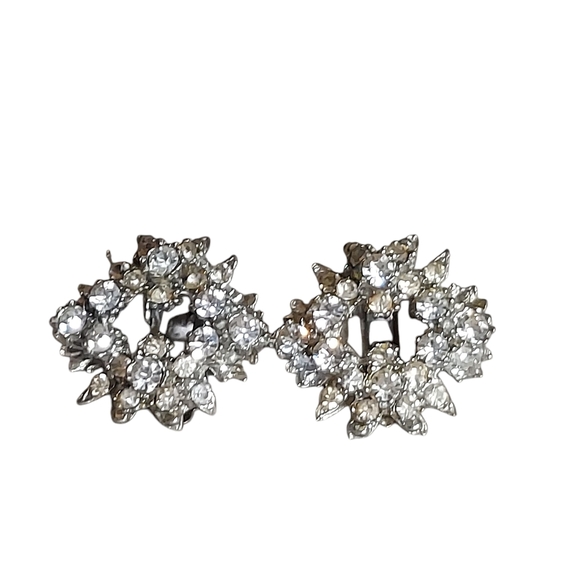 Vintage Elegant Silver Crystal Earrings Clip On - Picture 7 of 14